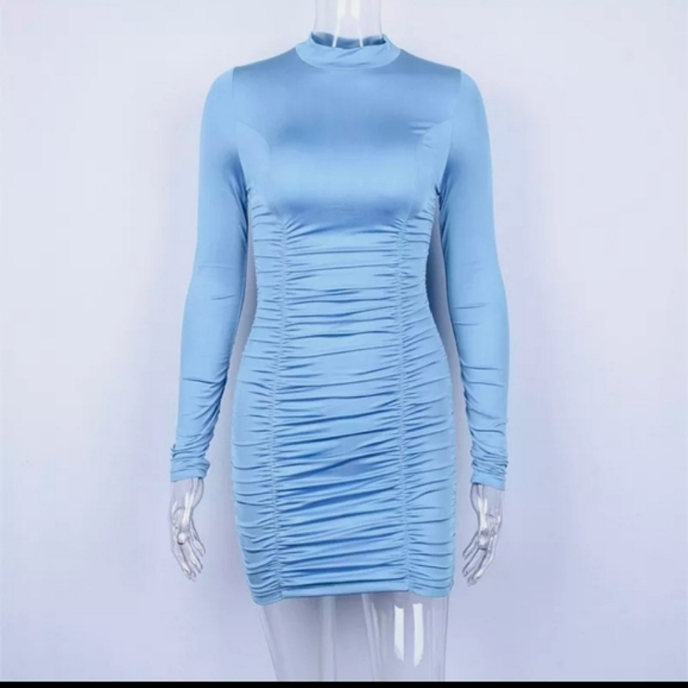Sky blue scrunch mini party dress